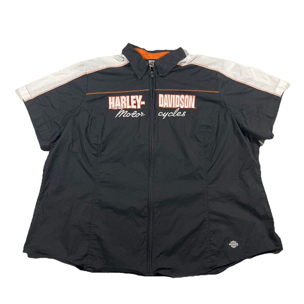 Harley-Davidson Motorcycles Zip Front Shirt Jacket 3W Black Orange
